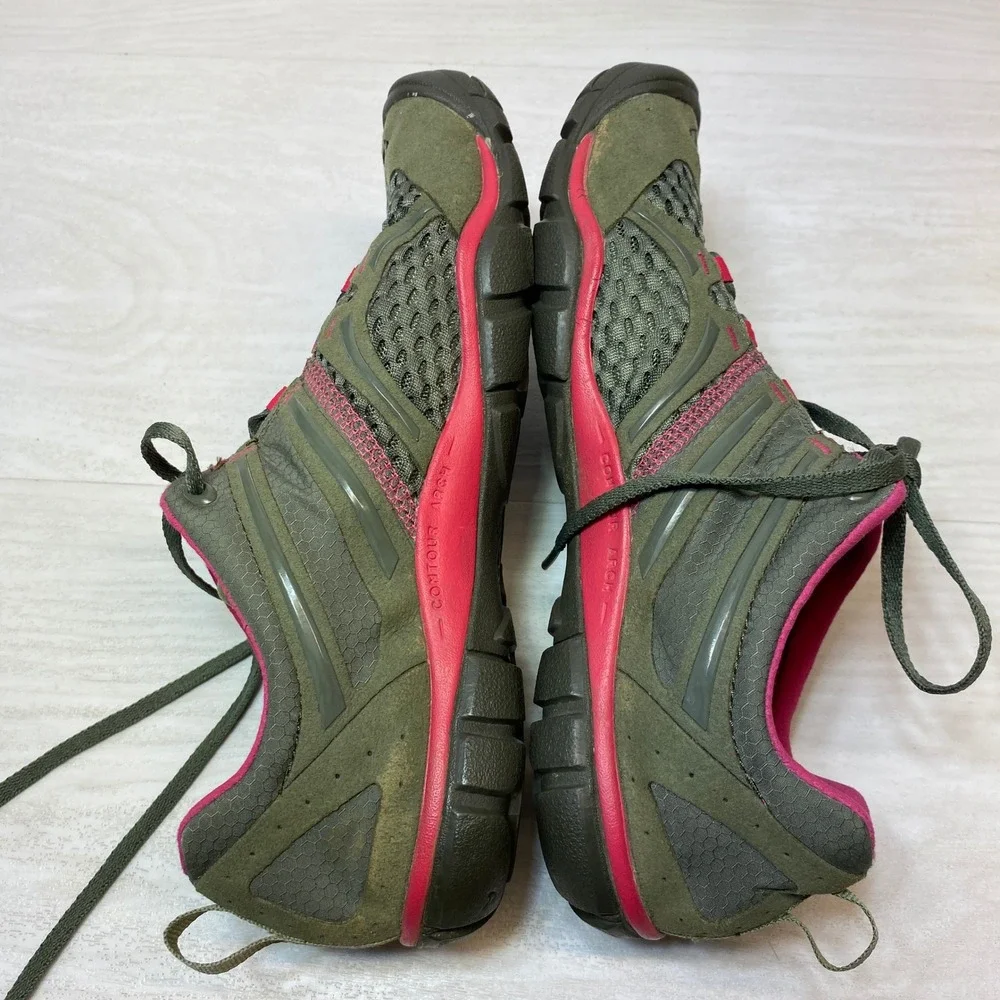 Keen Womens 9 CNX Hiking Shoes Trail Sneakers Green Pink Mesh Suede 1010192